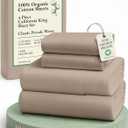 LANE LINEN 100% Organic Cotton California King Sheets Set, 4-Piece Organic Cotton Percale Weave Ultra Soft & Comfy Machine Washable Mercerized Bed Sheets, Fits Mattress Upto 15" Deep - Taupe