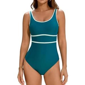 Cromi Womens One Piece Swimsuits Color Block Bathing Suit Sport Swimwear Slimming Modest Monokini XL