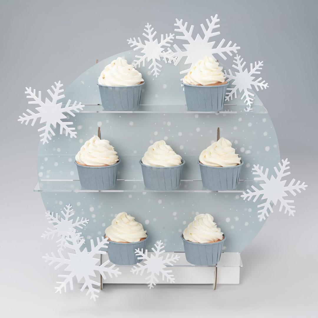 Cheerland Snowflake Cupcake Stand Centerpiece Acrylic Winter Wonderland Decoration for Girls Birthday Party Decoration Christmas Cupcake Stand Arctic Themed Dessert Kids Party Bake Sale Decoration