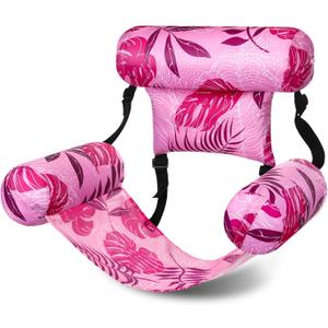 Inflatable Pool Floats Adult Floating Lounge Chairs Blow up Pool Noodles for Adult Heavy Duty Swimming Tropical Plants Fun Pattern Floating Chair for Summer Water Beach Lake Party (Pink)