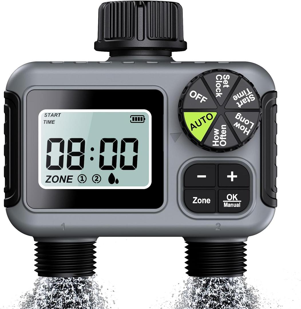 Water Timer for Garden Hose, 2 Zone Smart Sprinkler Timer with Rain Delay,Dual-Zone Water Time|Rain Sensor+Manual/Automatic Modes|2025 Waterproof Upgrade|Dual-Program Irrigation System