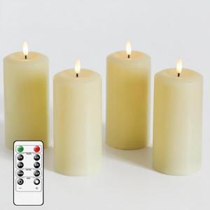 4 Packs Flameless Candles, Battery Operated Candles with Remote, Plastic LED Flickering Candles, Pillar Candles for Home Halloween Christmas Wedding Party D3 xH6 (Ivory)