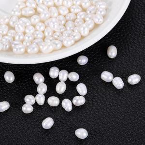 uxcell 100 Pcs Freshwater Pearl Beads, 6-7mm Oval Rice Shape Loose Gemstone Pearls 0.8mm Hole for Leather Cord Beading Jewelry Making DIY Craft, White