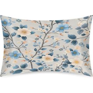 Satin Pillowcase Flower Blue Satin Pillow case for Hair and Skin 20 x 30 Inches Smooth Pillow Covers Pillow Cover with Envelope Closure (Queen)
