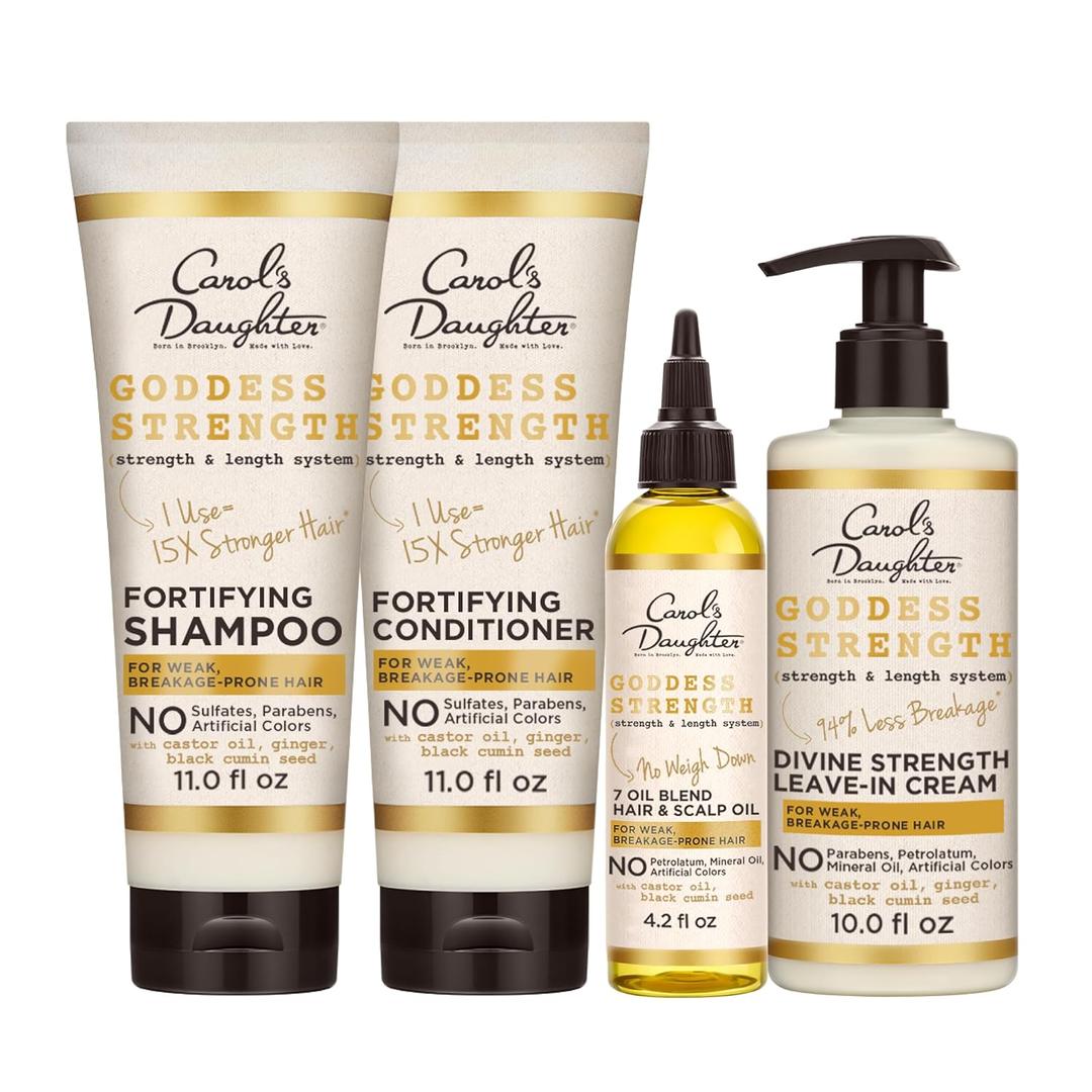 Carol's Daughter Goddess Strong Bundle: Hair Care Kit with Shampoo, Conditioner, Leave-In Treatment and Scalp Oil, 4 Items