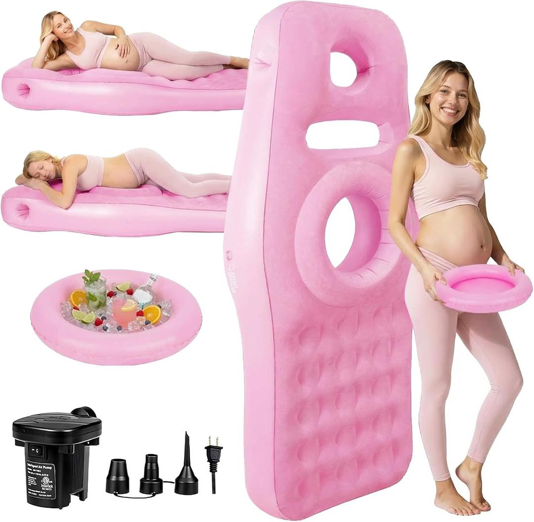 Inflatable Pregnancy Pillow with Belly & Head Hole, Prone Pregnancy Pillow for Stomach Sleepers, Belly Pillow Pregnancy Mattress for Pregnant Women, Maternity airbed Pool Float for Tummy Massage (Pink)