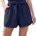 HIYIYEZI Womens Shorts Comfy Summer High Waist Linen Shorts for Women (Small, Navy Blue)