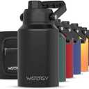 WATERSY Half Gallon Water Bottle Insulated(Cold for 48 Hrs),BPA Free&Leak Proof,64oz Stainless Steel Water Jug/Flask,Big thermo,Large Water Bottle with Handle for Gym,Hiking,Camping,Black
