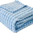 FY FIBER HOUSE Bed Blanket for Couch Soft Warm Fuzzy King Size Blankets for Sofa All Season Use, 108x90 Inches, Blue