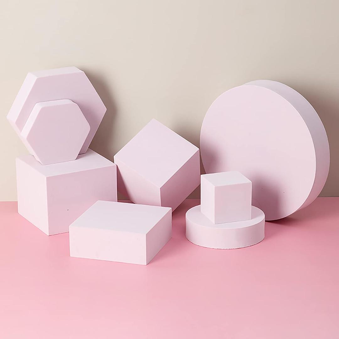 8PCS Geometric Cube Photo Props Set, Hard Foam Photography Background Props for Goods, Crafts, Lipstick, Jewelry, Cosmetics, Makeup Tools, Food (Pink)