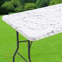 Smiry Spandex Fitted Tablecloth for 8 Foot Rectangle Tables, Washable Picnic Table Cover with Elastic, Stretch Reusable Table Cloth for Outdoor, Camping, Dining & Kitchen (Marble, 30"x96")