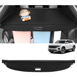 Sze Cargo Cover for VW Volkswagen Atlas Cross Sport 2020-2025 2026 Retractable Trunk Cover Black Rear Trunk Security Cover Shielding Shade Waterproof-New Upgrade