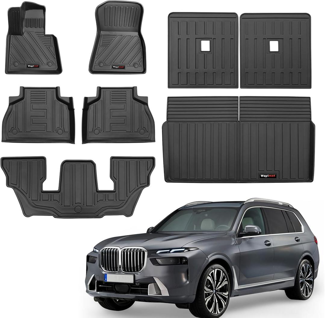 Custom for 2019-2025 BMW X7 6 Seat Floor Mats 3 Rows Cargo Mats Liner and Backrest Mat for BMW X7 G07 Accessories TPE All Weather Protection (Only for 6 Seater)