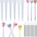 6 Pcs Silicone Resin Cute Pen Molds Star Bear Cat Bunny Moon Heart Shaped, UV Epoxy Resin Pen Casting Molds with 10 Black Refills for Kawaii Craft Making