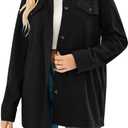 Cnkwei Shacket Jacket Women Button Down Shirt Jacket Casual Long Sleeve Shacket with Pockets (Black, L)