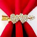 Valentine Napkin Rings Set of 6, Gold Heart Napkin Ring Holders, Diamond Love Napkin Buckles Holder for Valentine's Day, Weddings, Thanksgiving, Parties Table Settings Decor