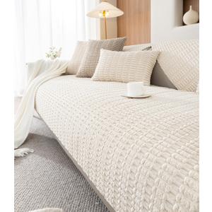 vctops Striped Corduroy Solid Couch Cover Sofa Covers Soft Cozy Sectional Couch Cover Washable Non Slip Sofa Slipcover Furniture Protector (Cream, 80"x30")