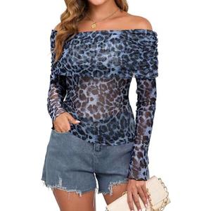 ZAFUL Women's Sexy Off The Shoulder Mesh Tops Sheer Stretchy Shirts Party Going Out Blouse Size M