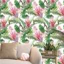 Tropical Wallpaper Peel and Stick, Green Removable Wall Paper for Bathroom, Palm Leaf Stick On Contact Paper for Cabinet, Renter Friendly for Kitchen Bathroom Bedroom, 17.5’’ x 118’’