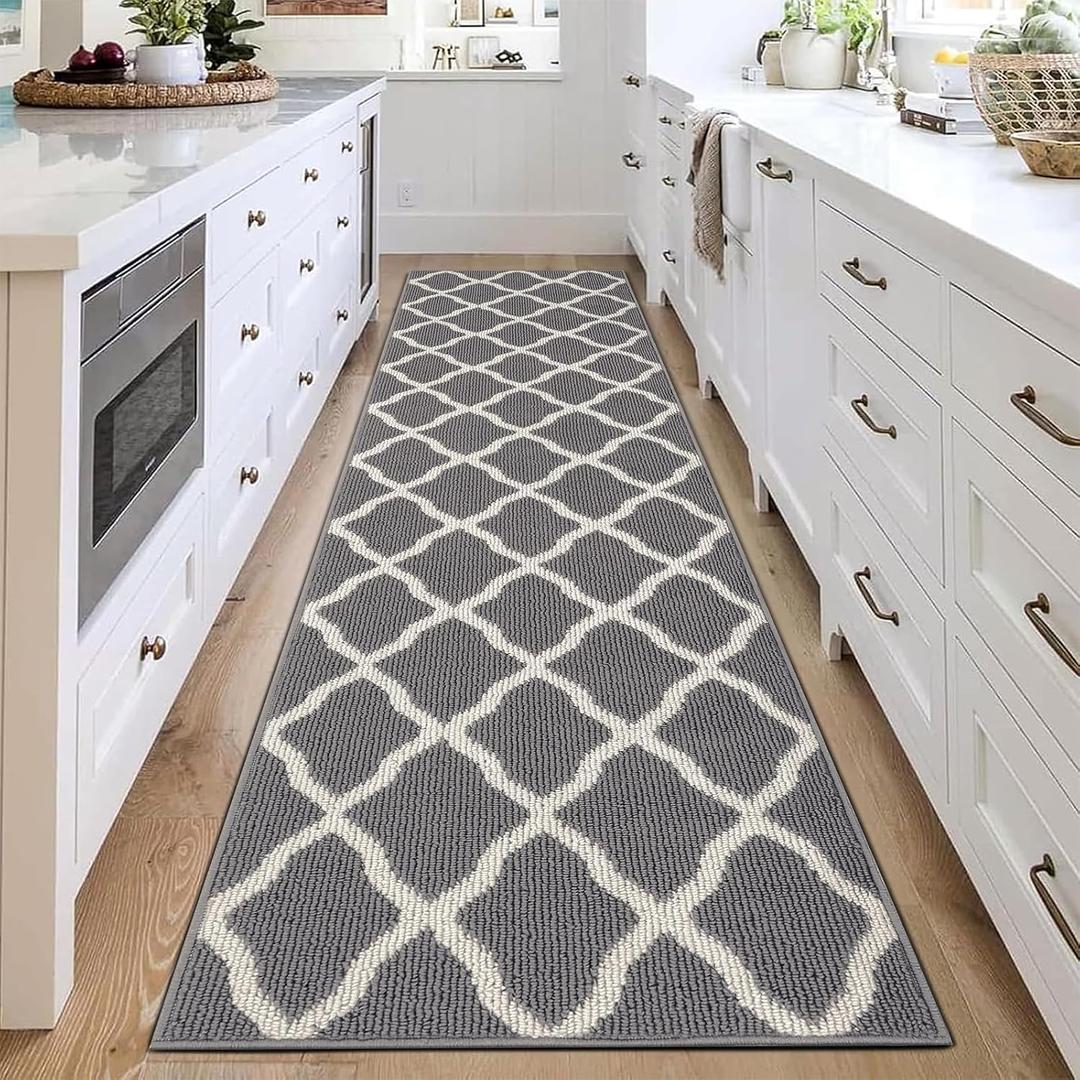 SHACOS Washable Kitchen Runner Rug 2'x8', Dirt Trapping Entryway Rug Runners, Non Slip Rubber Backing Hallway Carpet Runners Floor Mats, Light Gray