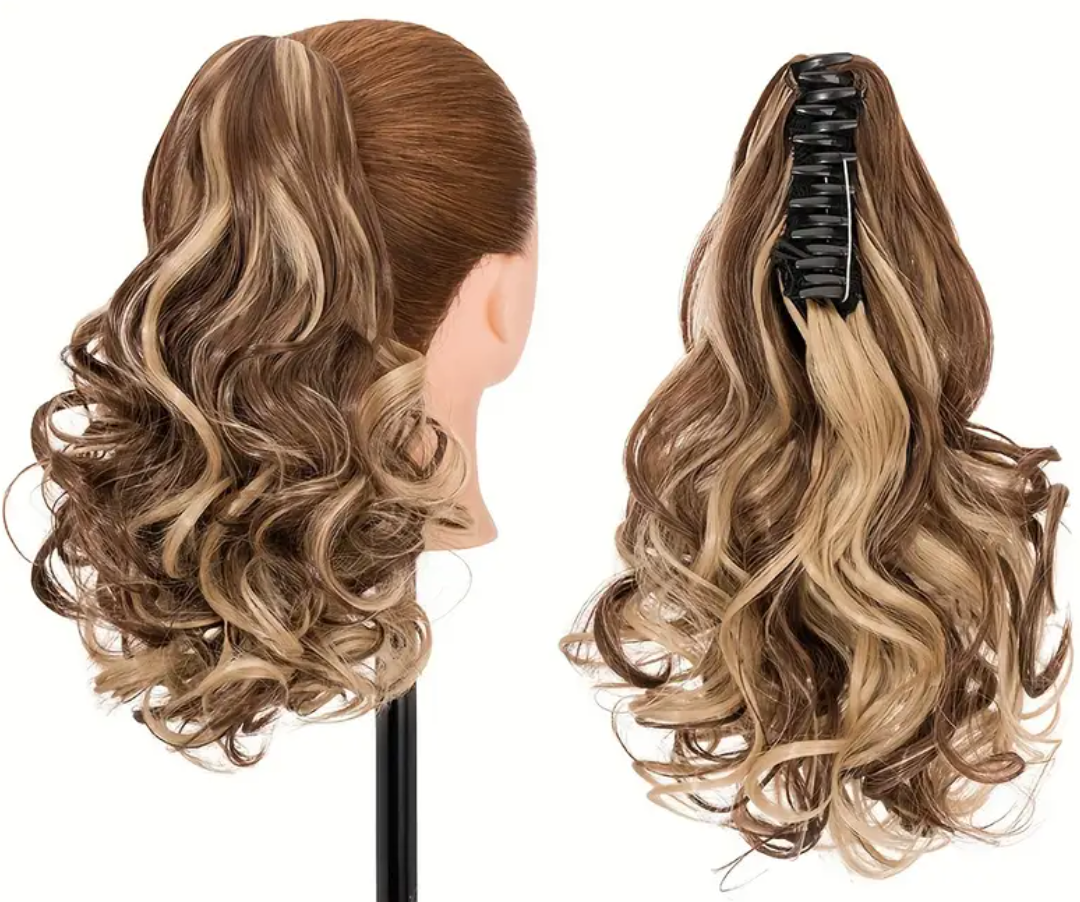 Ponytail Extension, Claw Clip in Ponytail Hair Extensions 10 Inch Short Curly Ponytail Natural Wavy Synthetic Hairpiece for Women Daily Use