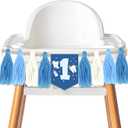 Tooth Party Tassel High Chair Banner Blue First Tooth Party Decorations Dental Birthday Decor Blue and White Tooth Fairy High Chair Banner for Boys Teeth Themed 1st Birthday Party Supplies