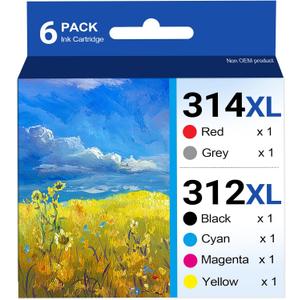 GORLENKE 312XL / 314XL High Yield Ink Cartridge 6/Pack - Replacement for 312XL 314XL Ink Cartridge Expression Photo XP-8500 XP-8600 XP-15000 Printer Ink
