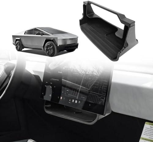 BestEvMod Center Console Under LCD Screen Organizer Compatible with Tesla Cybertruck 2025 2024 2023 Accessories Magnet Install No Tape Needed Pickup Lower LCD Storage Box (Rubber Mat)