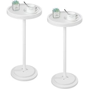 HOOBRO Small Round Side Tables, Set of 2, Drink Tables, Coffee Martini Tables with Pedestal Accent for Small Spaces in Living Room, Bedroom, Sofa Couch, White WW168BZP201