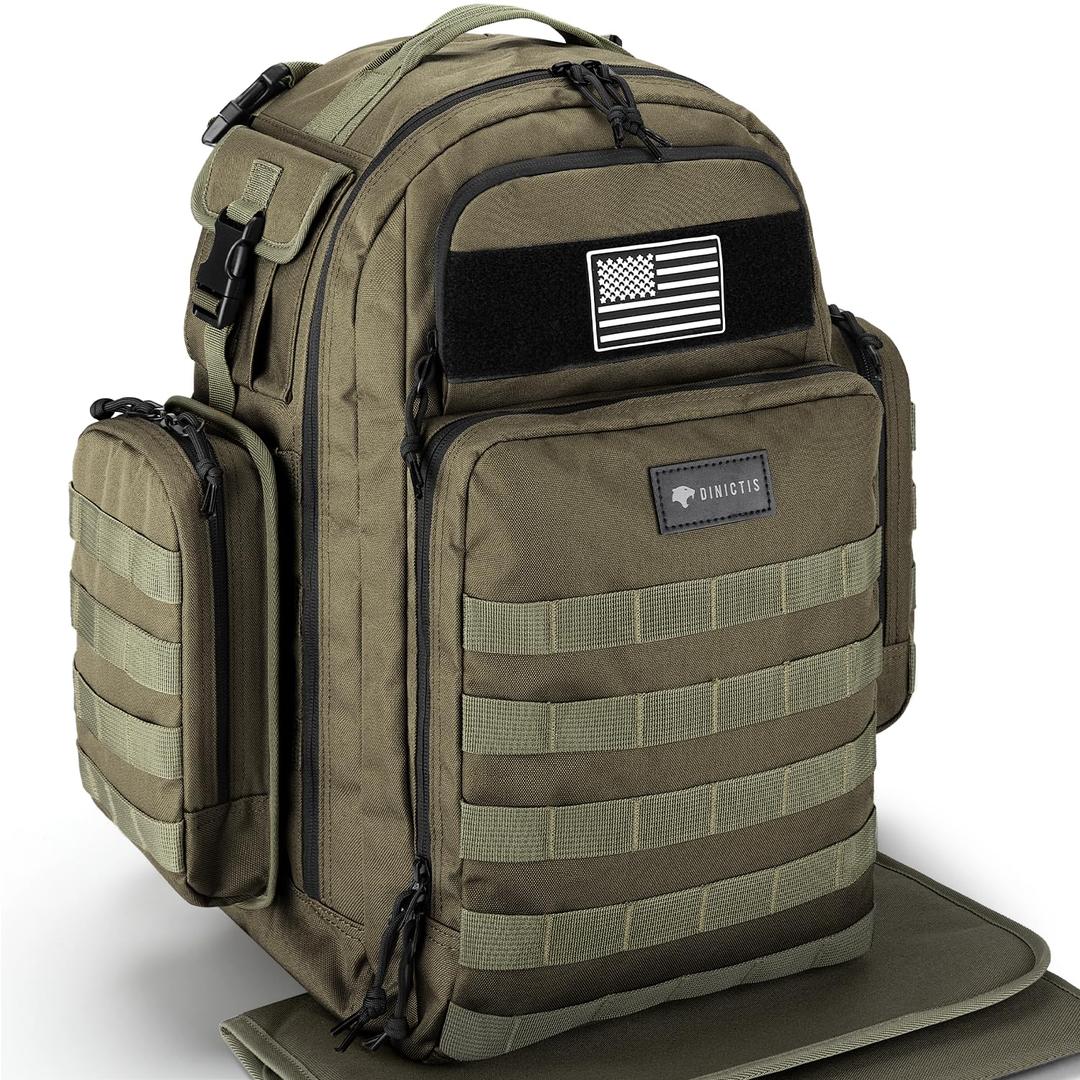 Dinictis Dad Diaper Bag, Mens Diaper Bag Backpack with Diaper Changing Mat, Military Diaper Backpack with Molle Webbing, Waterproof Pouch, Baby Wipes pocket, Insulated Bottle Pockets- Jungle Green