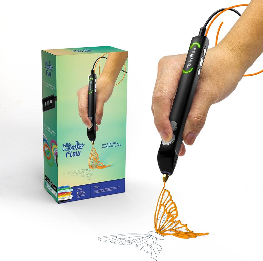 3Doodler Flow 3D Printing Pen for Teens, Adults & Creators  Black, with Free Refill Filaments, Stencil Book & Guide, 3.1 x 10.74 x 4.44 inches