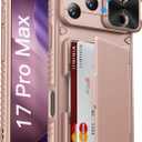 Vihibii for iPhone 17 Pro Max Case Wallet with Card Holder (4 Cards) [RFID Blocking] & Slide Camera Cover, Military Grade Drop Protection, Rugged Back & Silicone Edge Phone Case 6.9" 2025, Rose Gold