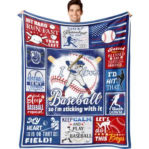 Baseball Blanket Gifts for Boys Soft Flannel Baseball Throw Blanket Team/Player Fan Gifts for Home Decor Adults 50"X40"