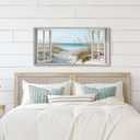Window Beach Wall Art Prints: Modern Large Tropical Coastal Landscape Canvas Bedroom Blue Ocean Picture Relaxing Living Room Sea Scene Painting Horizontal Summer Seascape Artwork Decor, 48"L x 24"W