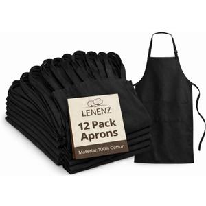 Adjustable Bib Apron - Pack of 12 Unisex Aprons for Men - Black Aprons with Pockets