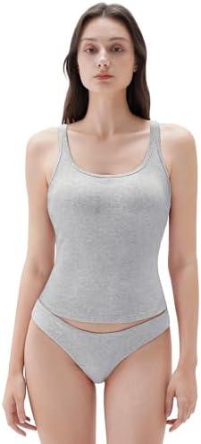 SUUKSESS Women Padded Cotton Ribbed Long Tank Tops 2025 Summer Going Out Basic Scoop Neck Cami Tops Size Medium, Gray 