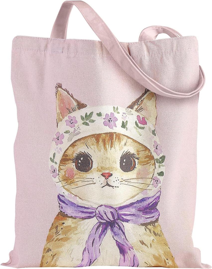 Loveinside Canvas Tote Bag for Women Girls, Grocery Shopping Bag, Reusable Shoulder Tote Bag, Goodie Bag for Wrap Storage (Cat)