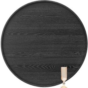 30 inch Round Solid Wood Serving Tray Extra Large Tea Coffee Snack Food Meals Serving Plate Non-Slip Kitchen Party Bar Server Ottoman Tray Breakfast Tray with Raised Edges Black