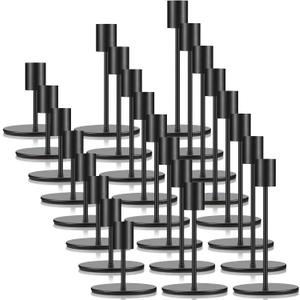 Candle Holders Set Matte Candlesticks Holders Decorative Taper Candle Holders Modern Metal Candelabras for Wedding Dinning Anniversary Home Xmas Party Decor Table Centerpiece (Matte Black, 24 Pcs)