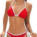 String Triangle Bikini Set for Women Halter 2 Piece Tie Side Swimsuit (Red) S