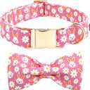 Easter Dog Collar-Pink Rabbit Adjustable Cute Pet Collar Soft Pink Flower Dog Collars with Bow Tie Holiday Cotton Metal Buckle Puppy Collar Gift for Large Dogs (Large (Pack of 1))