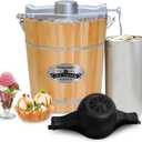 Elite Gourmet EIM402 Old Fashioned 4 Quart Vintage Wood Bucket Electric Ice Cream Maker Machine, Bonus Classic Die-Cast Hand Crank for Churning, Uses Ice and Rock Salt Churns Ice Cream in Minutes