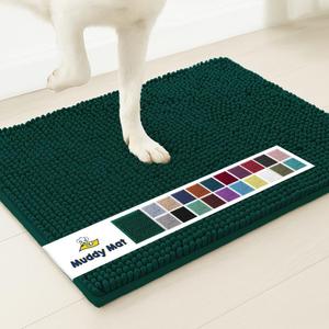 Muddy Mat® AS-SEEN-ON-TV Highly Absorbent Microfiber Dog Door Mat and Pet Rug, Non Slip Thick Washable Area and Bath Mat Soft Chenille for Kitchen Bathroom Bedroom and Indoor -Dark Green Small 28"X18"