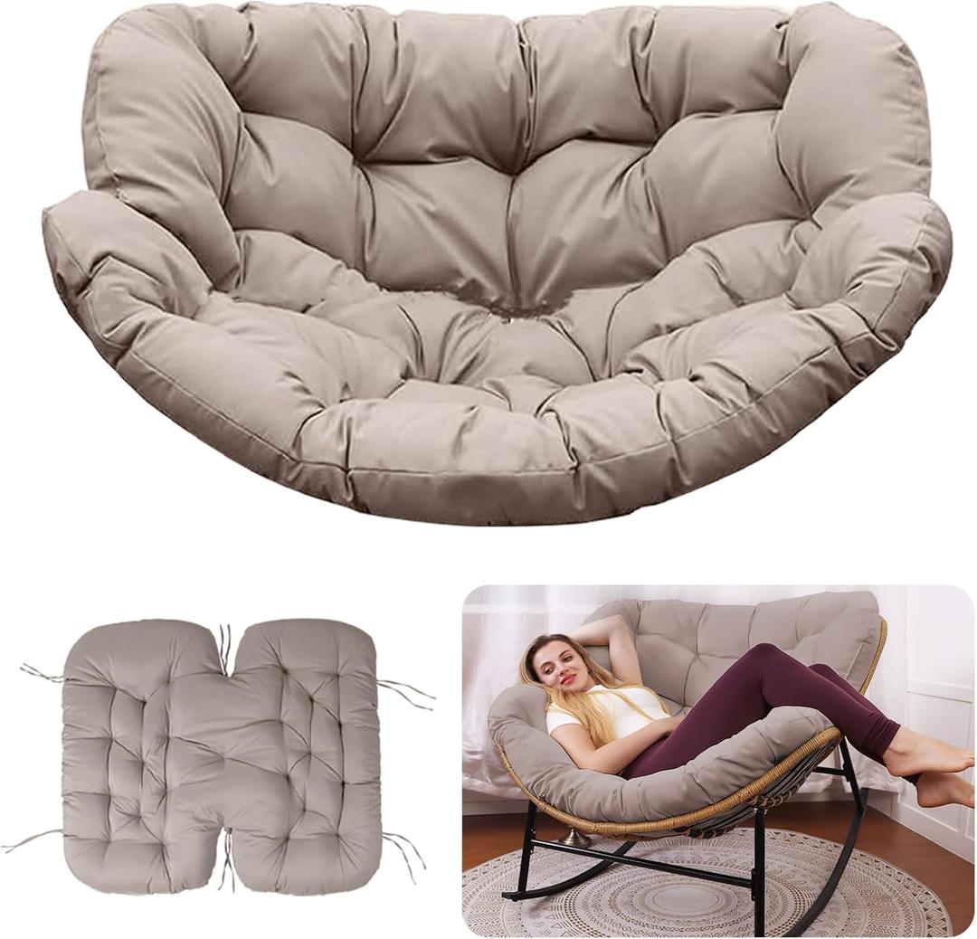 Outdoor Rocking Chair Cushion  Waterproof Wicker Egg Chair Replacement Pad, Thick Papasan Seat Cushion with Ties for Indoor & Outdoor Patio, Porch, Balcony, or Garden (Khaki)