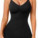 Irisnaya Women Slimming Bodysuits Shapewear Tops Tummy Control Body Shaper Spaghetti Strap Camisole Leotards Bodycon Jumpsuit (Medium/Large, Black Mid Thigh)