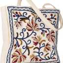 Aesthetic Embroidery Tote Bag for Women - Reusable Canvas Cute Shoulder Bag for Shopping, Grocery, Work, Book, Brown Leaf 