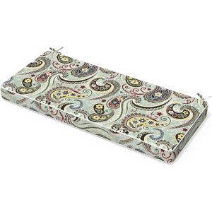 Outdoor Bench Cushion 42 x 18 Inch with Ties, Fade Resistant & Waterproof Patio Furniture Decorative Cushions Settee Couch for Chair Garden Sofa, Paisley Lightcyan, W42"xD18"