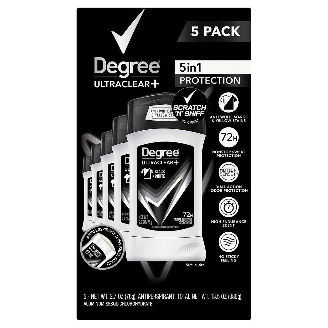 Degree Men UltraClear+ Antiperspirant Deodorant, Black & White, 2.7 oz, 5-count