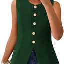BTFBM Summer Sleeveless Blazer Vest For Women Dressy Button Down Round Neck Business Casual Outfits Work Suit Vests Tops (Green, M)