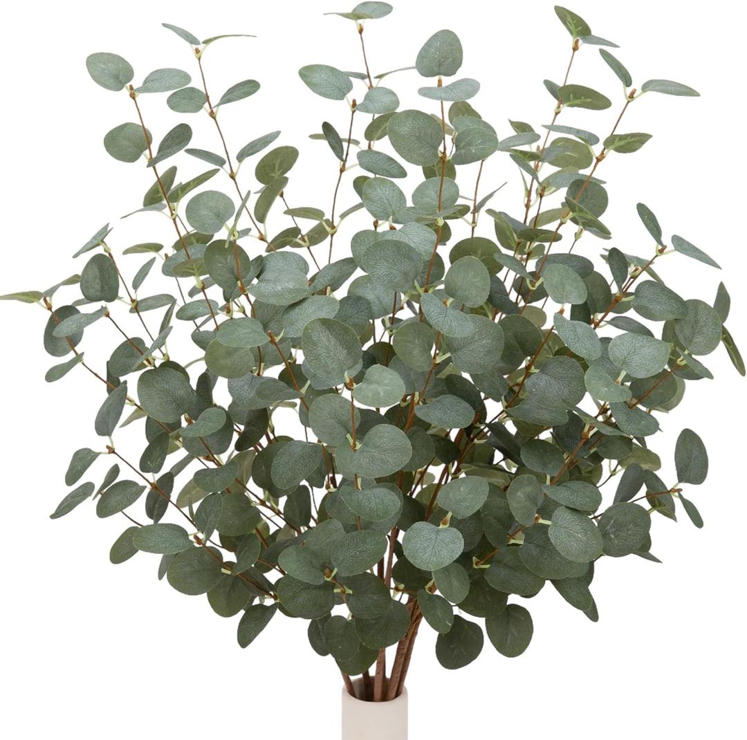 6 Pcs 27" Eucalyptus Stems Greenery Stems Eucalyptus Leaf Spray in Green Silk Plastic Plants Floral Artificial Plants for Home Party Wedding Decoration(Dark Green)